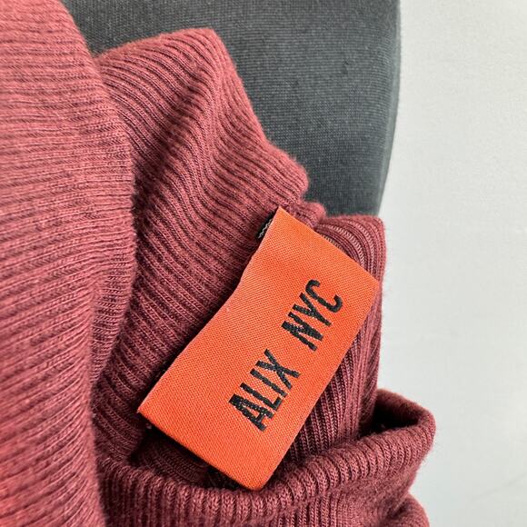 Alix NYC Carder Burgundy Bodysuit Stretch Ribbed Knit Turtleneck Size Large L - Picture 5 of 7
